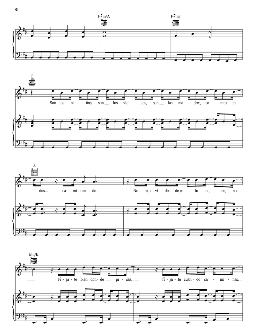 Fijate Bien Piano, Vocal, Guitar scores gallery preview page 6