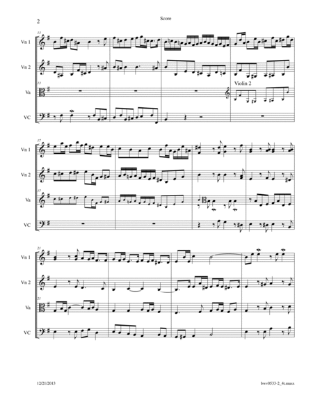 Bach: Fugue BWV 533 in E Minor arr. for String Quartet image number null