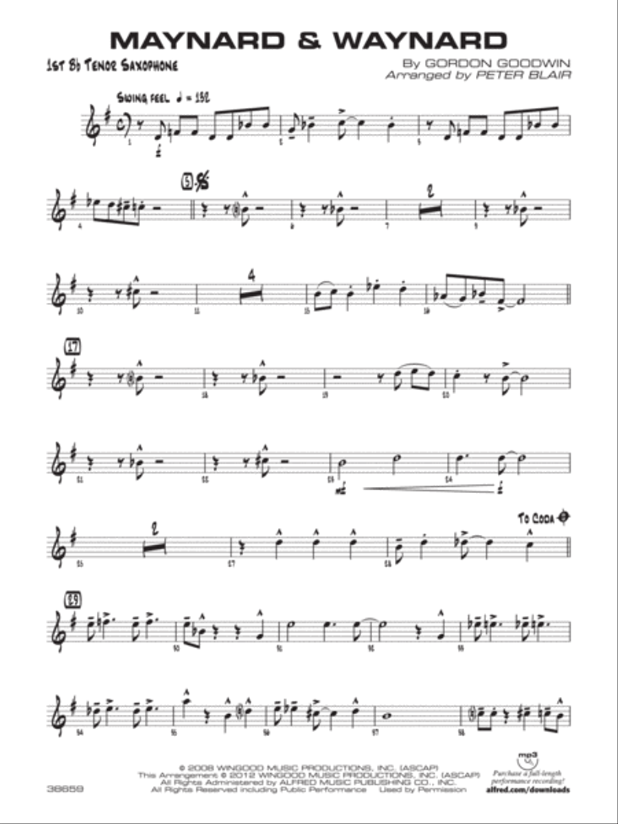 Maynard & Waynard: B-flat Tenor Saxophone Jazz Ensemble scores gallery preview page 1