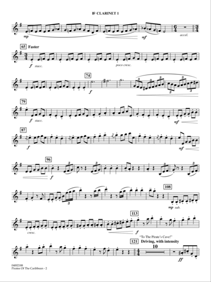 Pirates Of The Caribbean (Symphonic Suite) (arr. John Wasson) - Bb Clarinet 1 B-Flat Clarinet scores gallery preview page 2