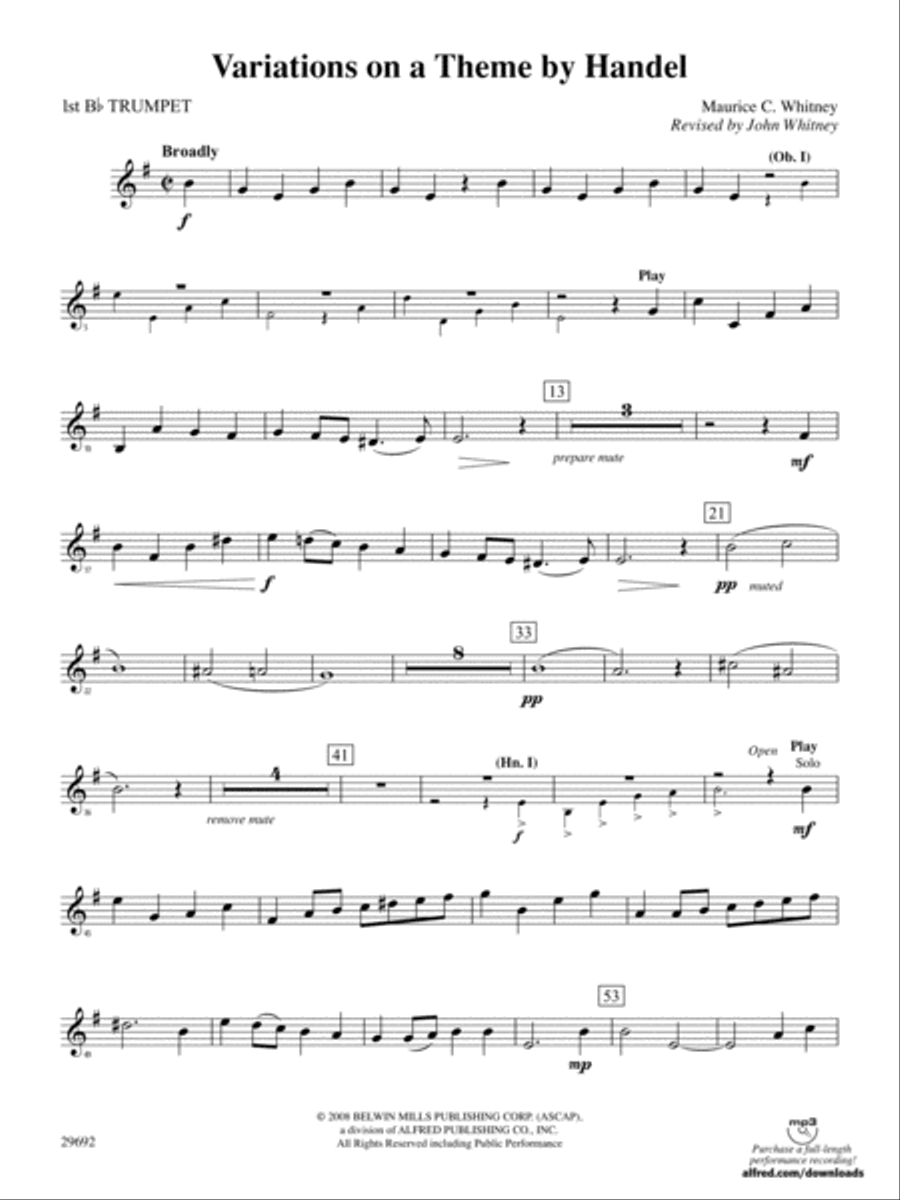 Variations on a Theme by Handel: 1st B-flat Trumpet Full Orchestra scores gallery preview page 1