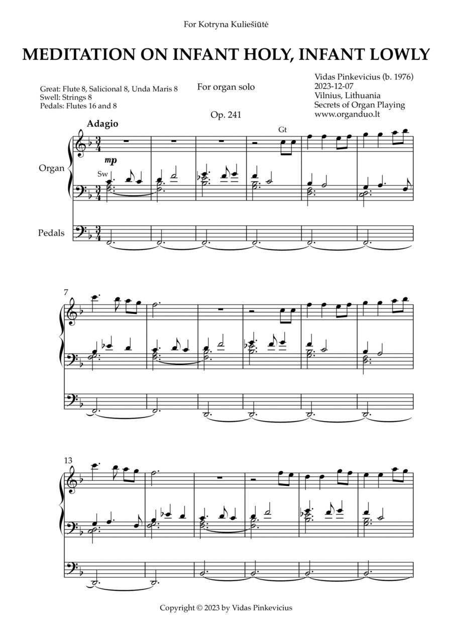 Meditation on Infant Holy, Infant Lowly, Op 241 (Organ Solo) by Vidas Pinkevicius Organ Solo scores gallery preview page 1