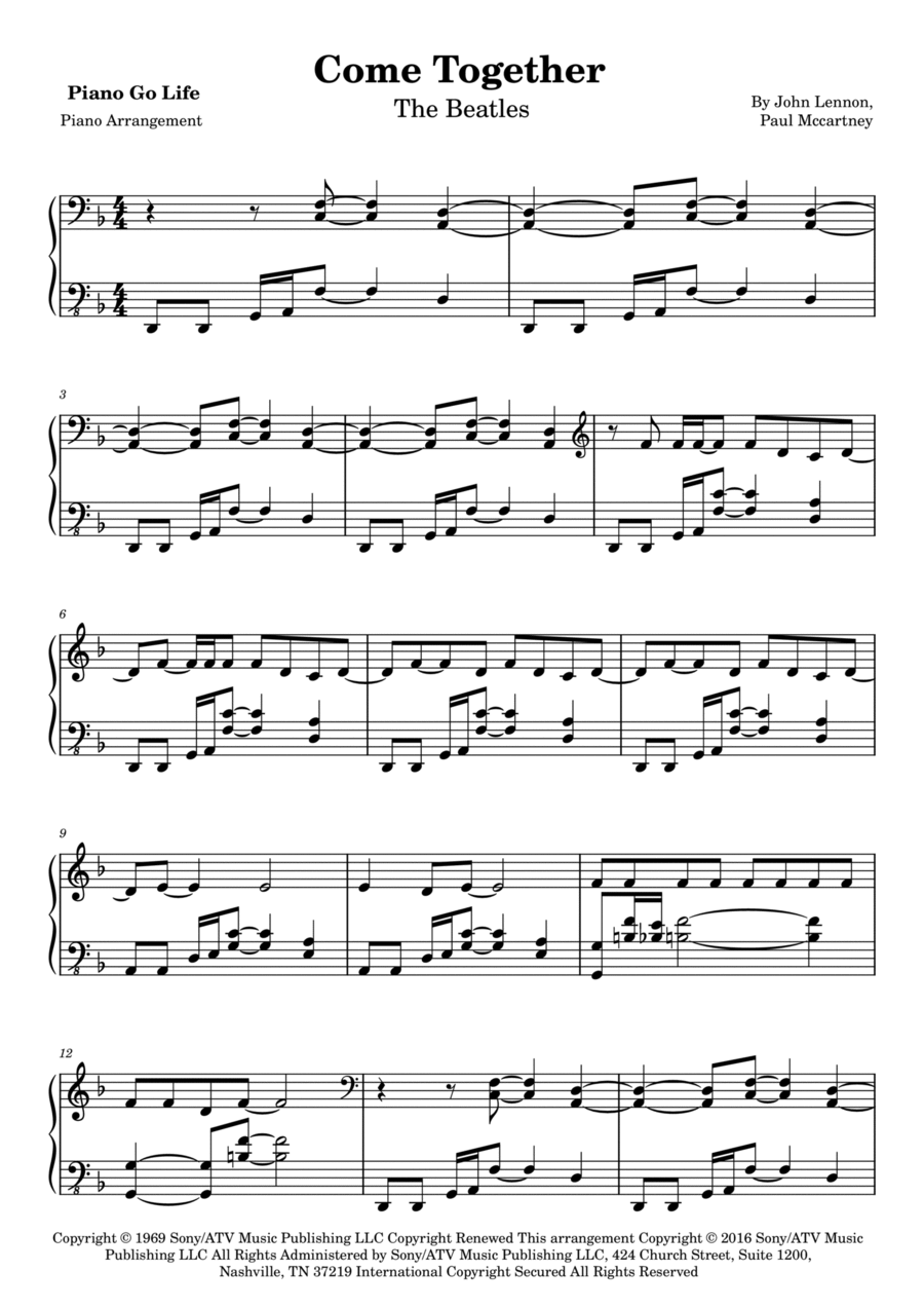 Come Together Piano Solo scores gallery preview page 1
