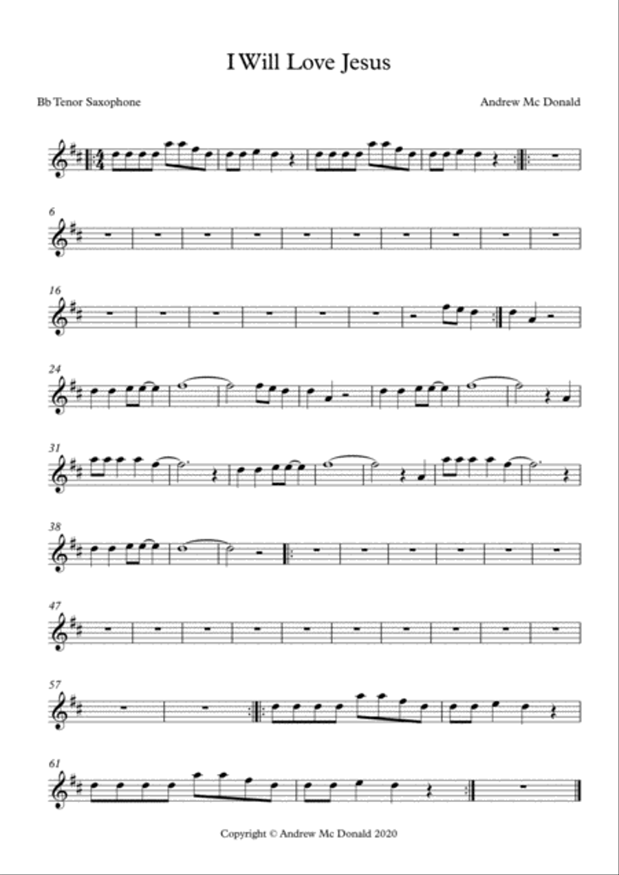 I Will Love Jesus Bb Tenor Saxophone Score Tenor Saxophone scores gallery preview page 1