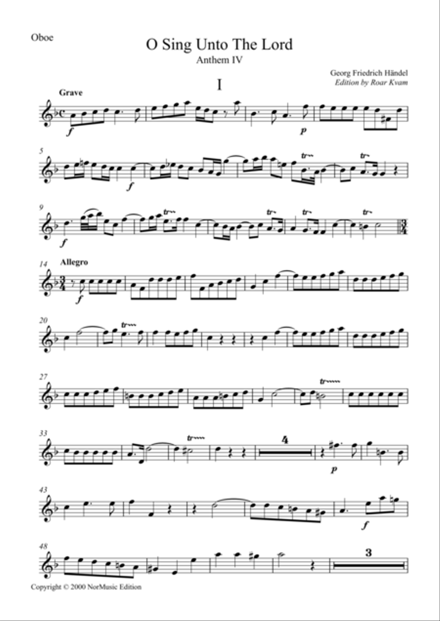 O Sing Unto The Lord, Anthem IV, parts Small Ensemble scores gallery preview page 1