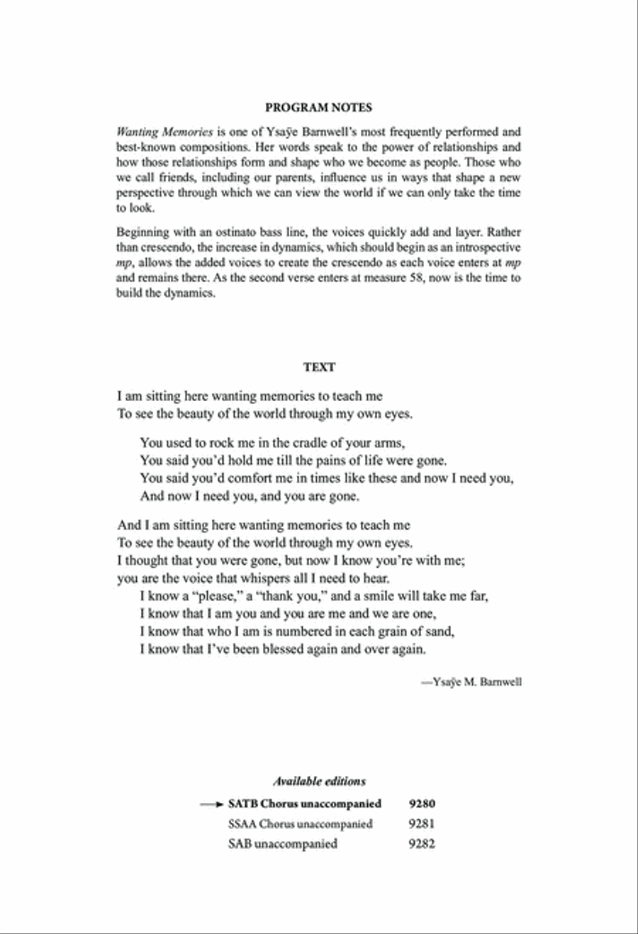 Wanting Memories 4-Part scores gallery preview page 2
