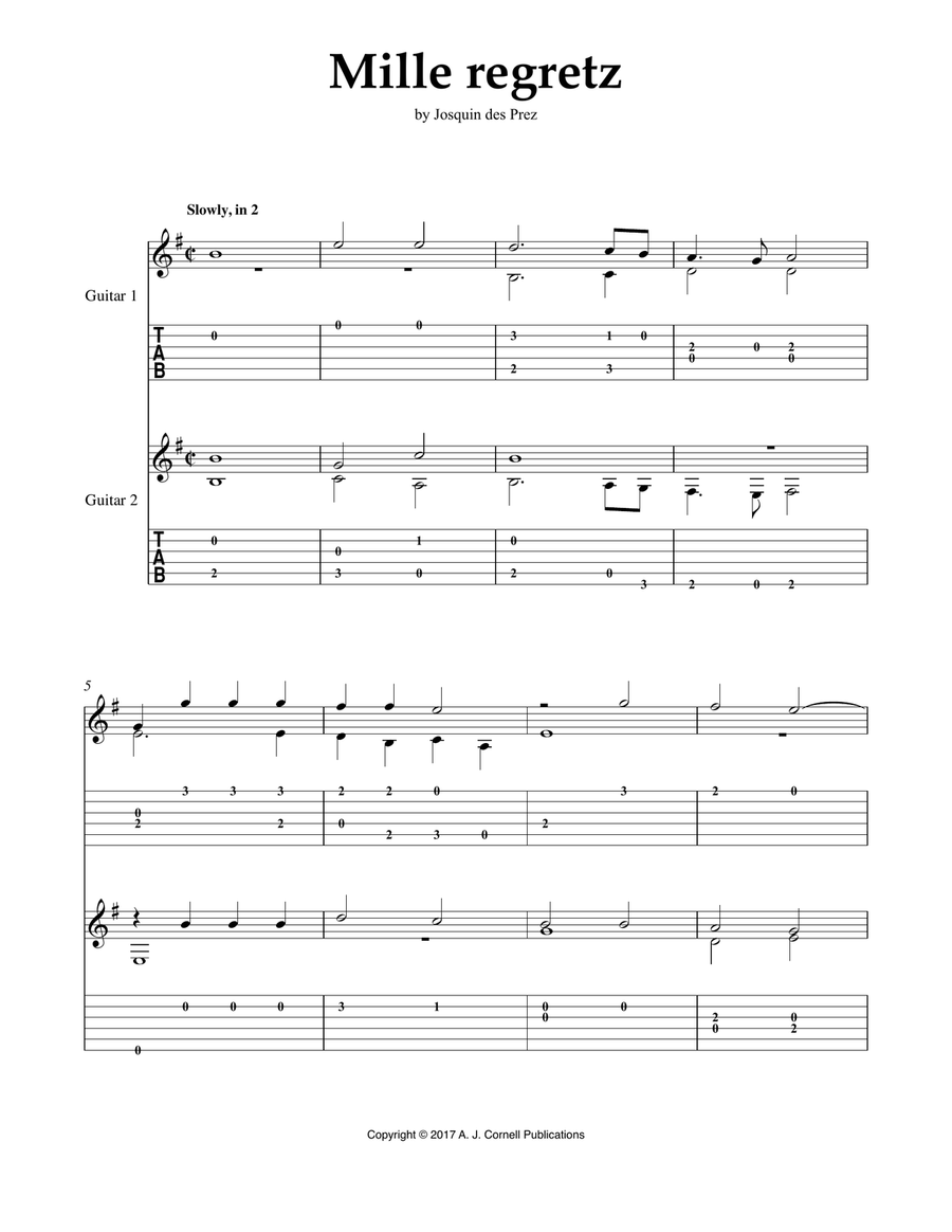 Mille regretz Mille regretz Classical Guitar scores gallery preview page 1