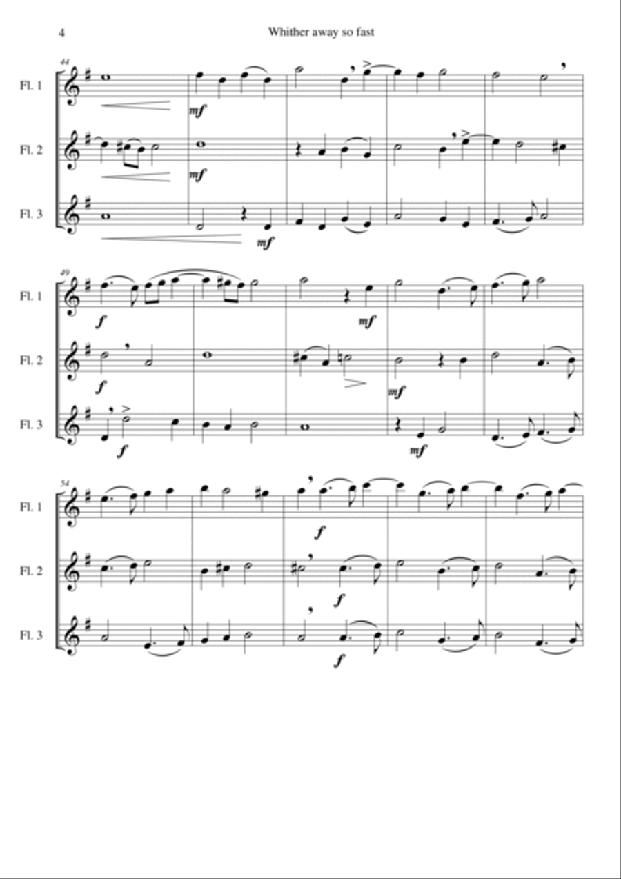 Whither away so fast for flute trio (3 C flutes) Flute Trio scores gallery preview page 4