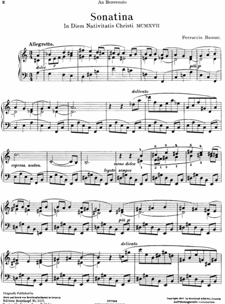Sonatina in diem nativitatis Christi MCMXVII : fur Klavier zu zwei Handen