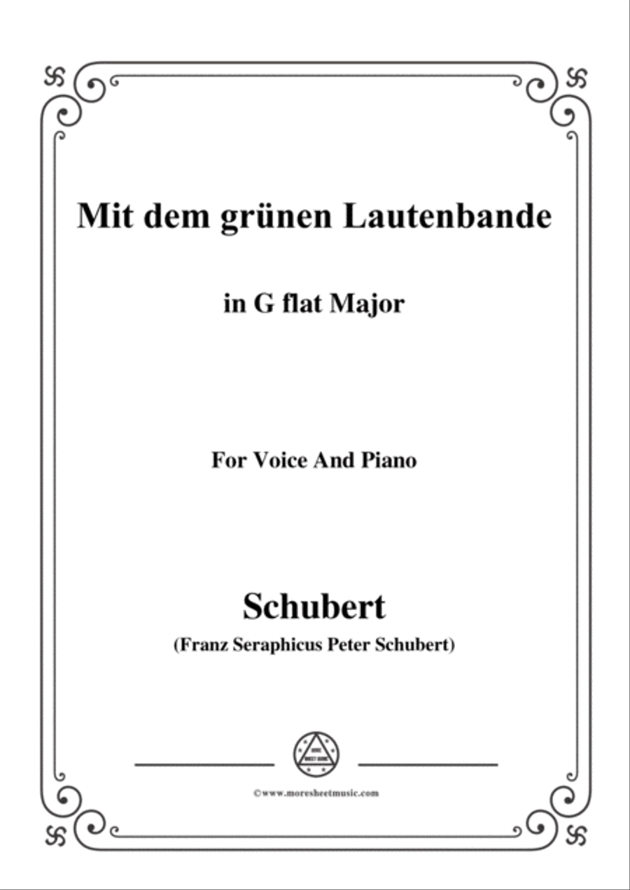 Schubert-Mit dem grünen Lautenbande,Op.25 No.13,in G flat Major,for Voice&Piano Voice scores gallery preview page 1