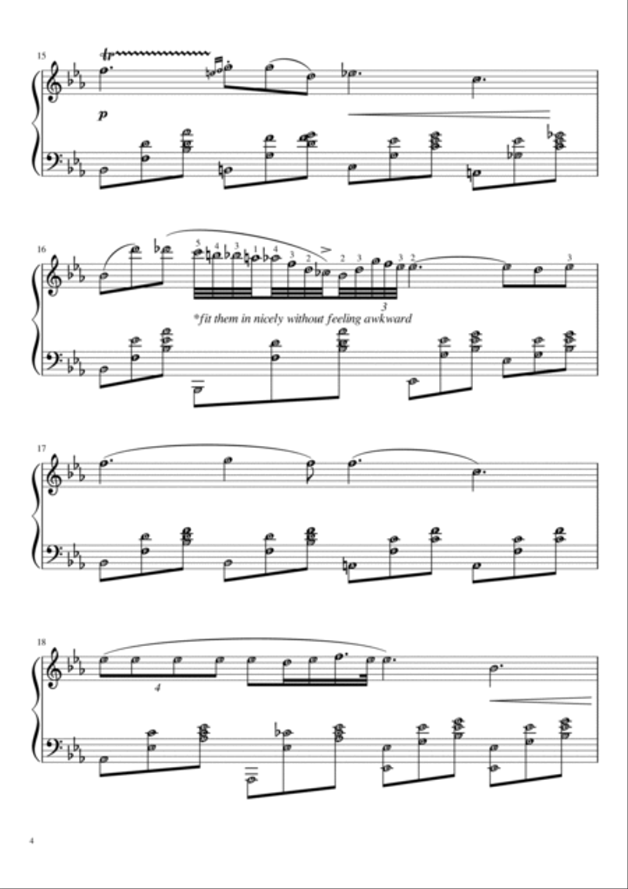 Nocturne Op. 9 No. 2 (Chopin) | With Note Names, Finger Numbers & Meanings Piano Solo scores gallery preview page 4