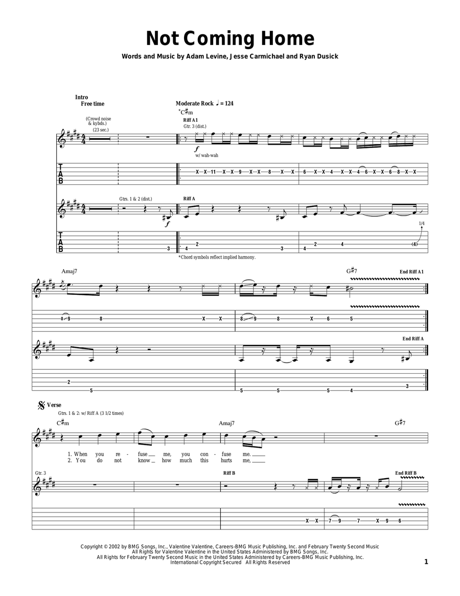 Not Coming Home Guitar Tablature scores gallery preview page 1