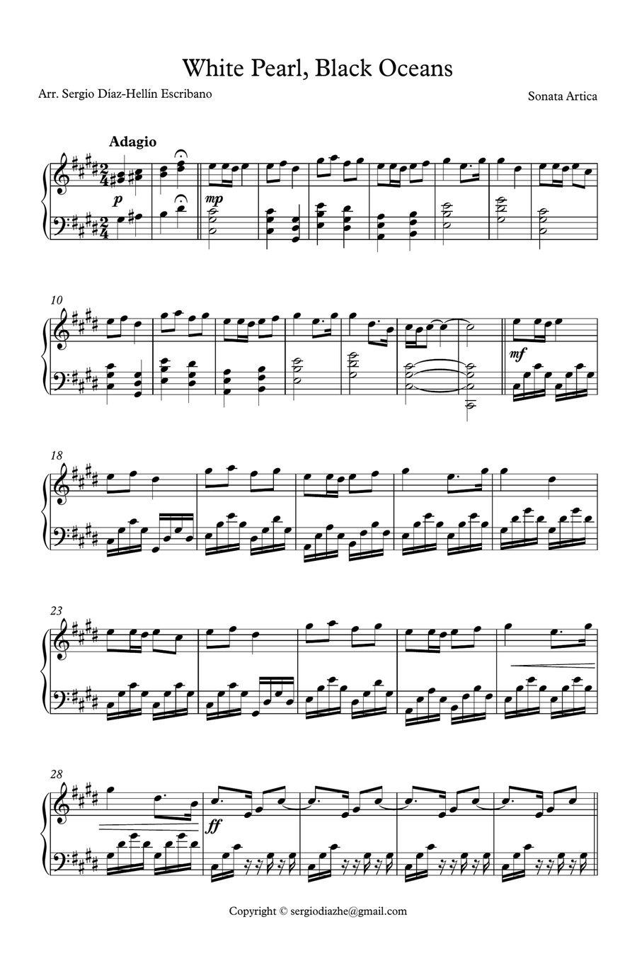 White Pearl; Black Ocean Piano Solo scores gallery preview page 1