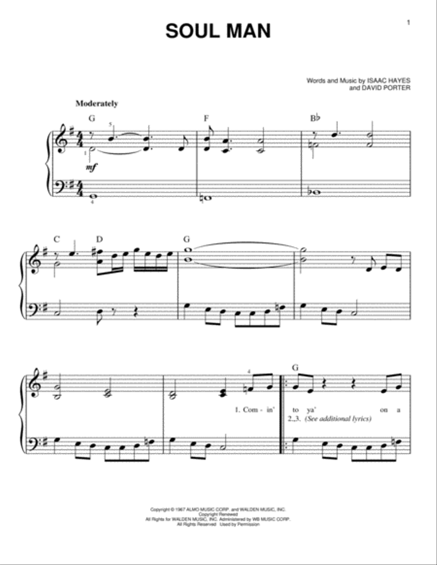 Soul Man Soul Man Easy Piano scores gallery preview page 1