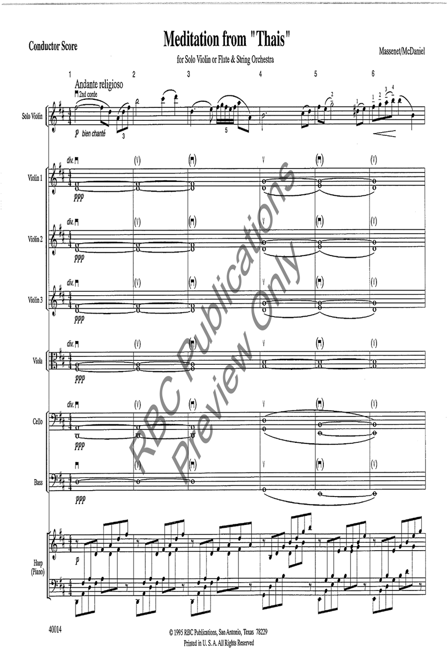 Meditation From Thais Violin W/Orch String Orchestra scores gallery preview page 4