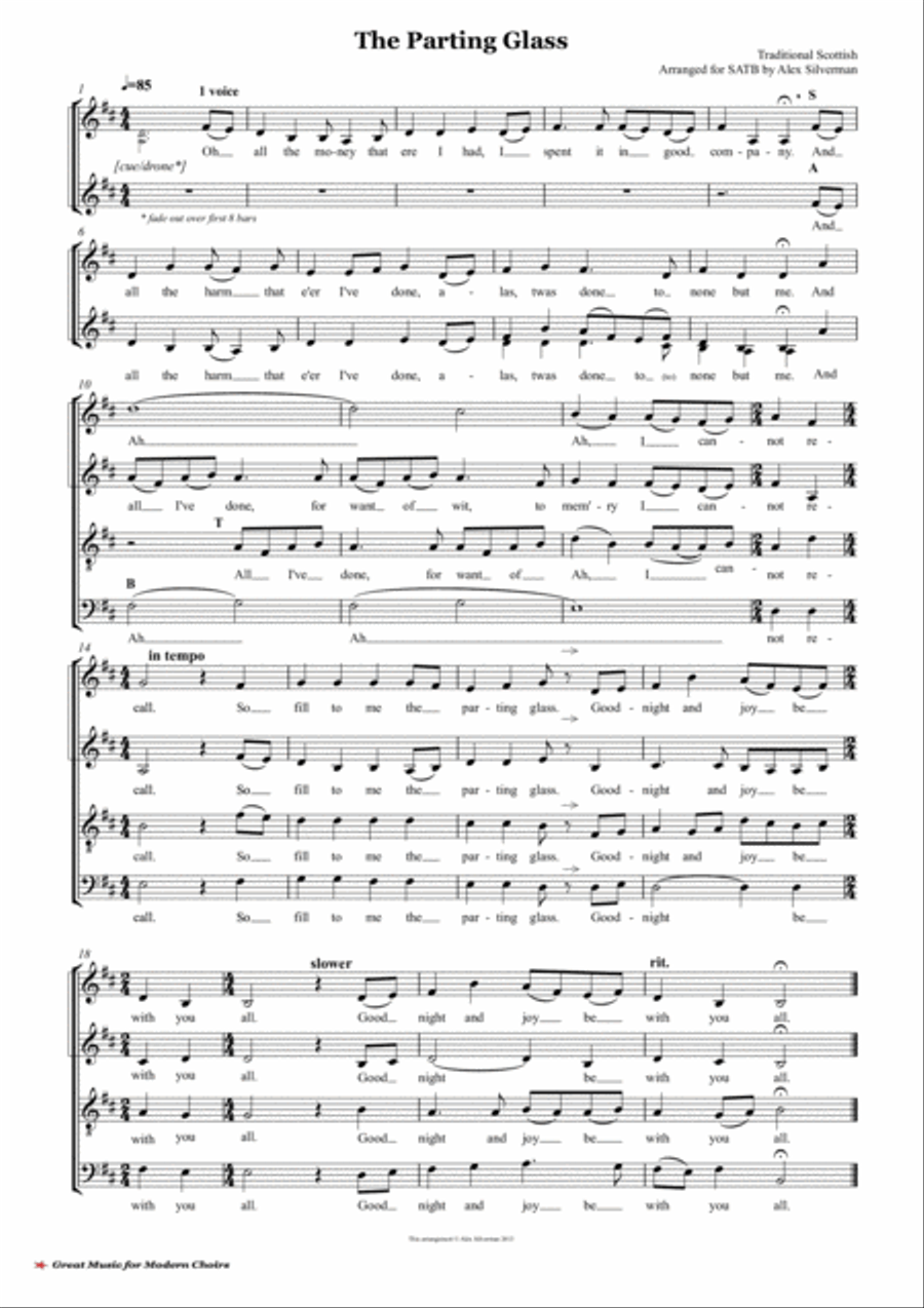 Book cover for The Parting Glass - SATB arrangement