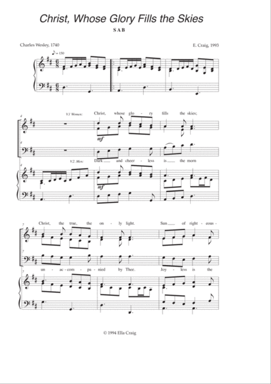 Christ, Whose Glory Fills the Skies 3-Part scores gallery preview page 1