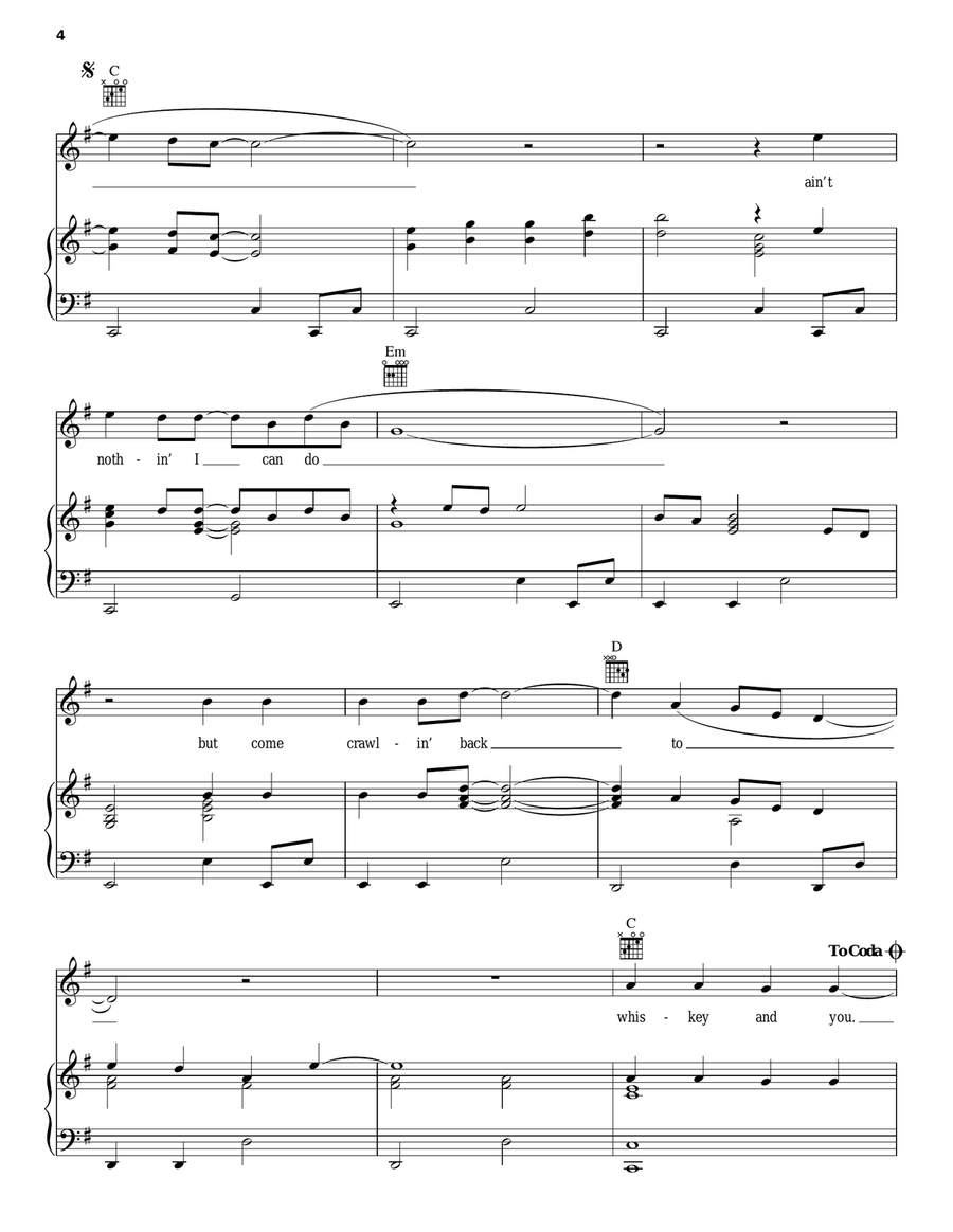 Whiskey And You Piano, Vocal, Guitar scores gallery preview page 4