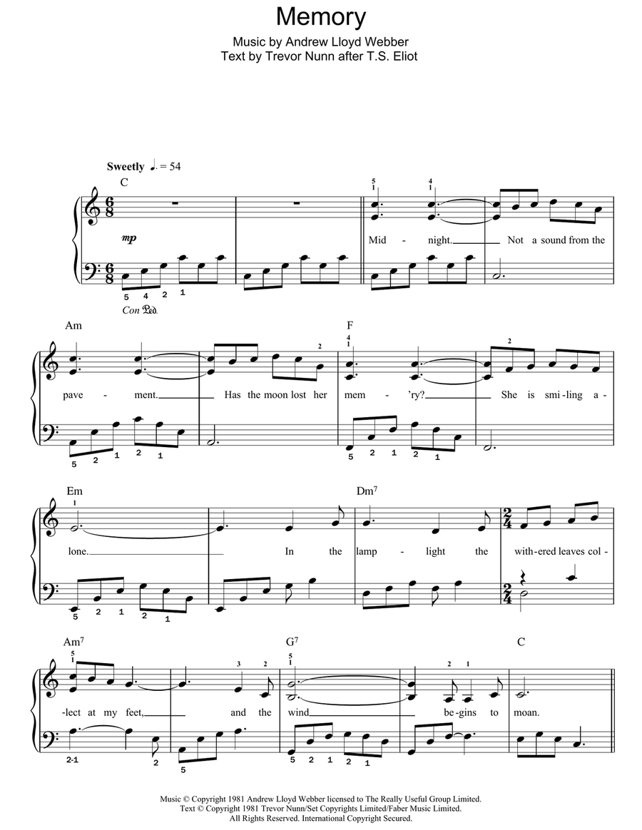 Memory (from Cats) Easy Piano scores gallery preview page 1