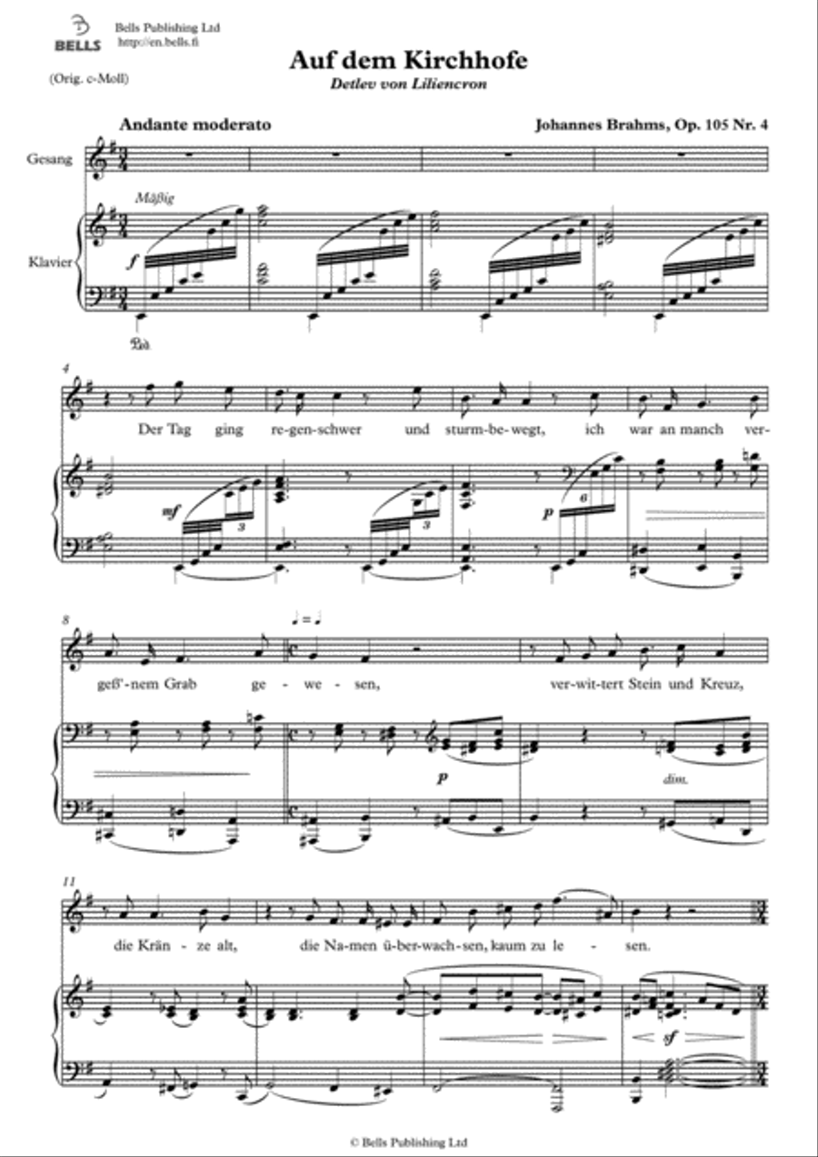 Auf dem Kirchhofe, Op. 105 No. 4 (E minor) Voice Solo scores gallery preview page 1