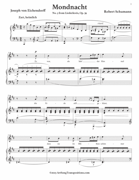 SCHUMANN: Mondnacht, Op. 39 no. 5 (transposed to D major)