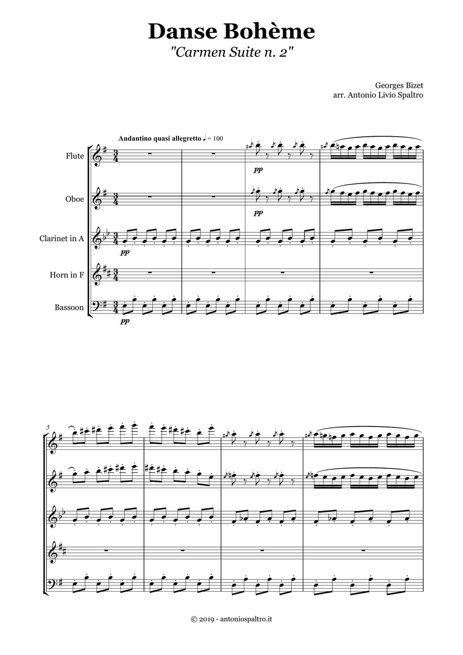 Danse Bohème (from Carmen) for Woodwind Quintet Woodwind Quintet scores gallery preview page 2