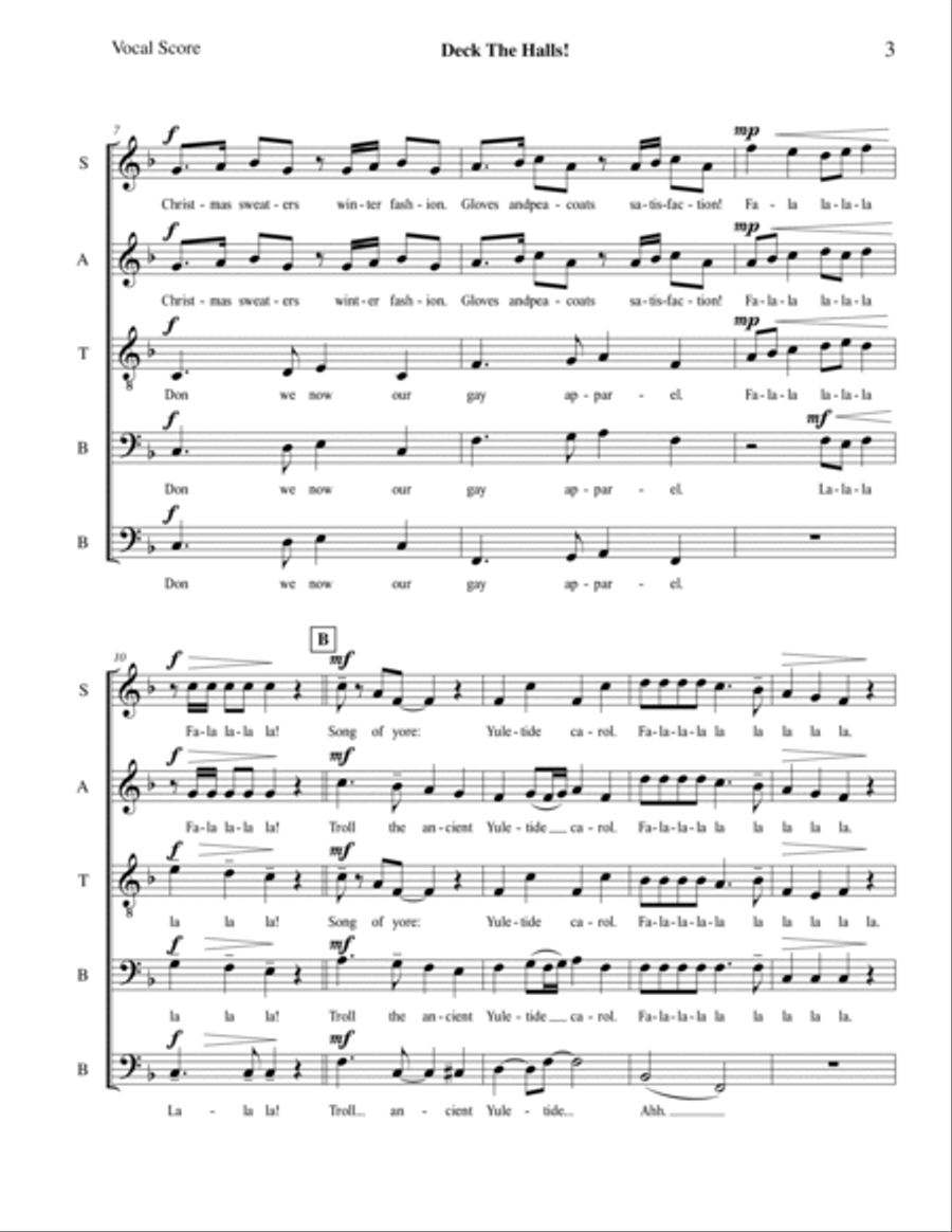 Deck The Halls (SATBB) A Cappella scores gallery preview page 3