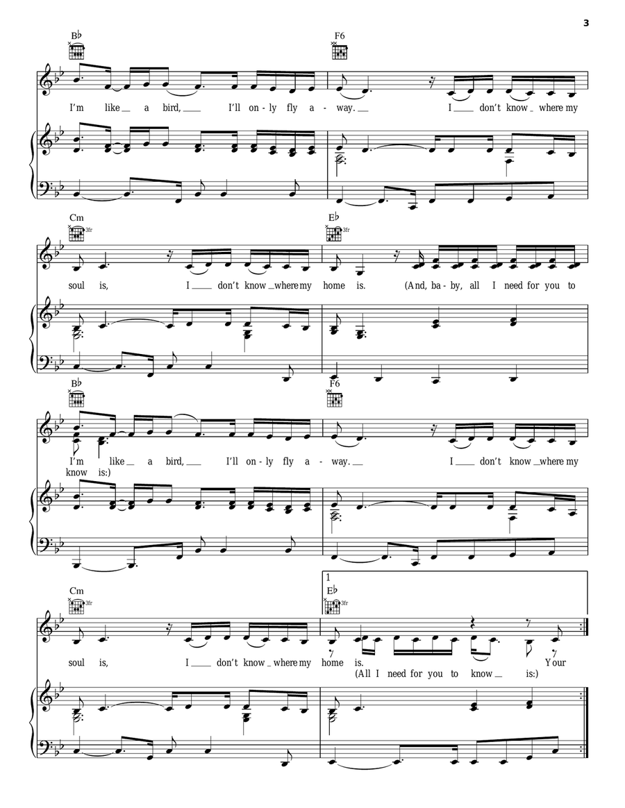 I'm Like A Bird Piano, Vocal, Guitar scores gallery preview page 3