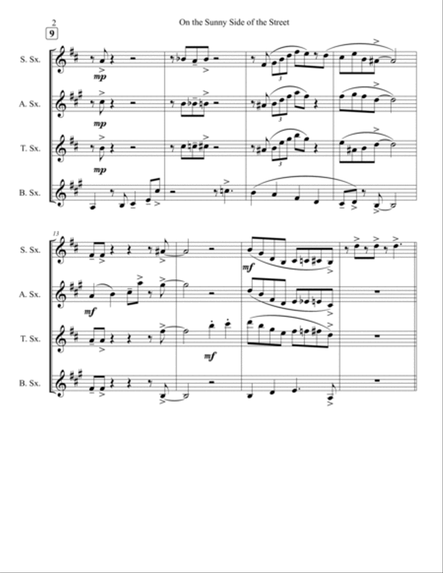 On The Sunny Side Of The Street Saxophone Quartet scores gallery preview page 2