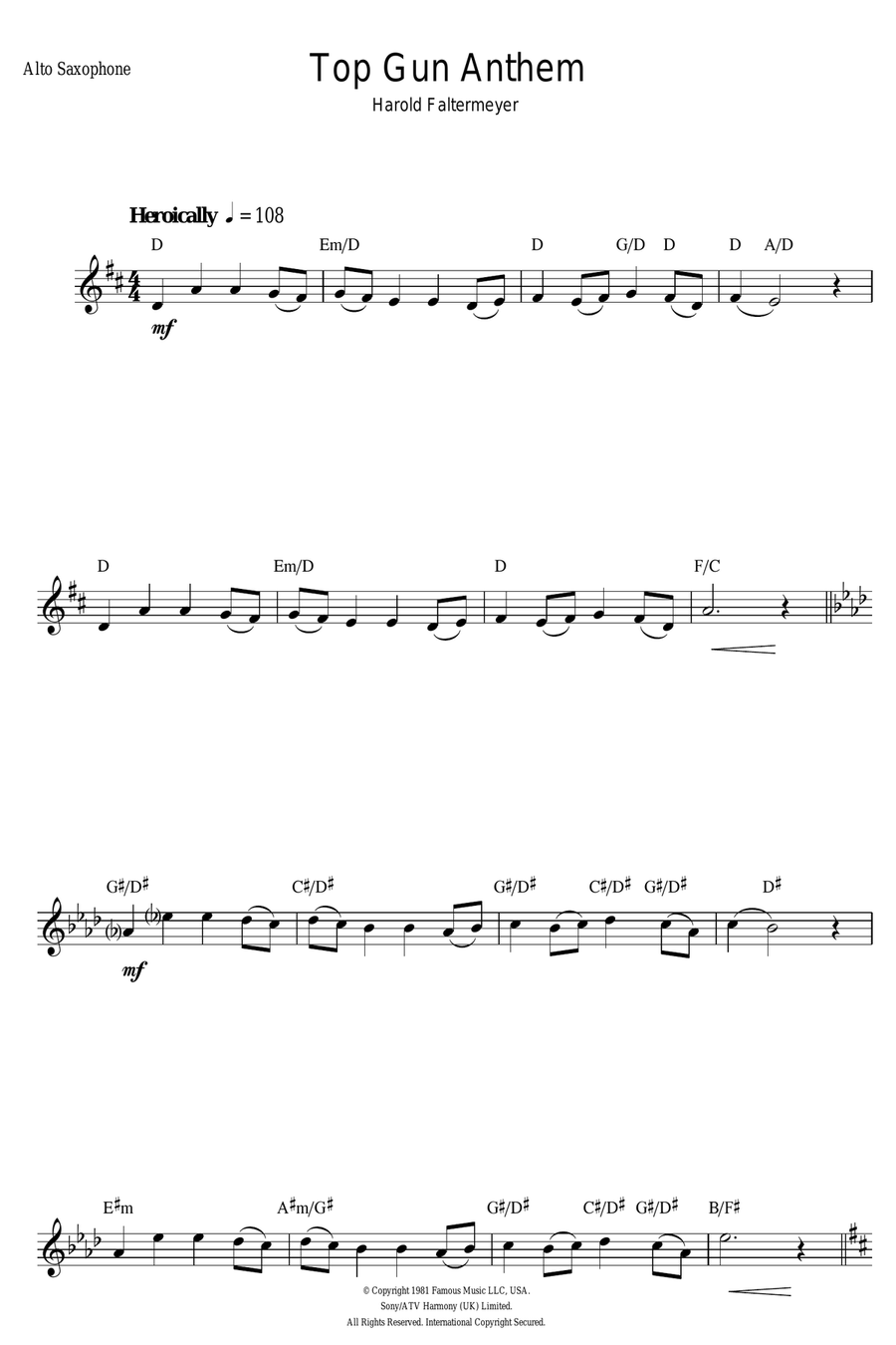 Top Gun (Anthem) Alto Saxophone scores gallery preview page 1