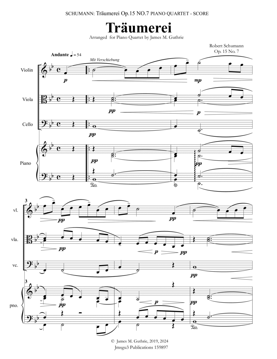 Schumann: Träumerei Op. 15 No. 7 for Piano Quartet image number null
