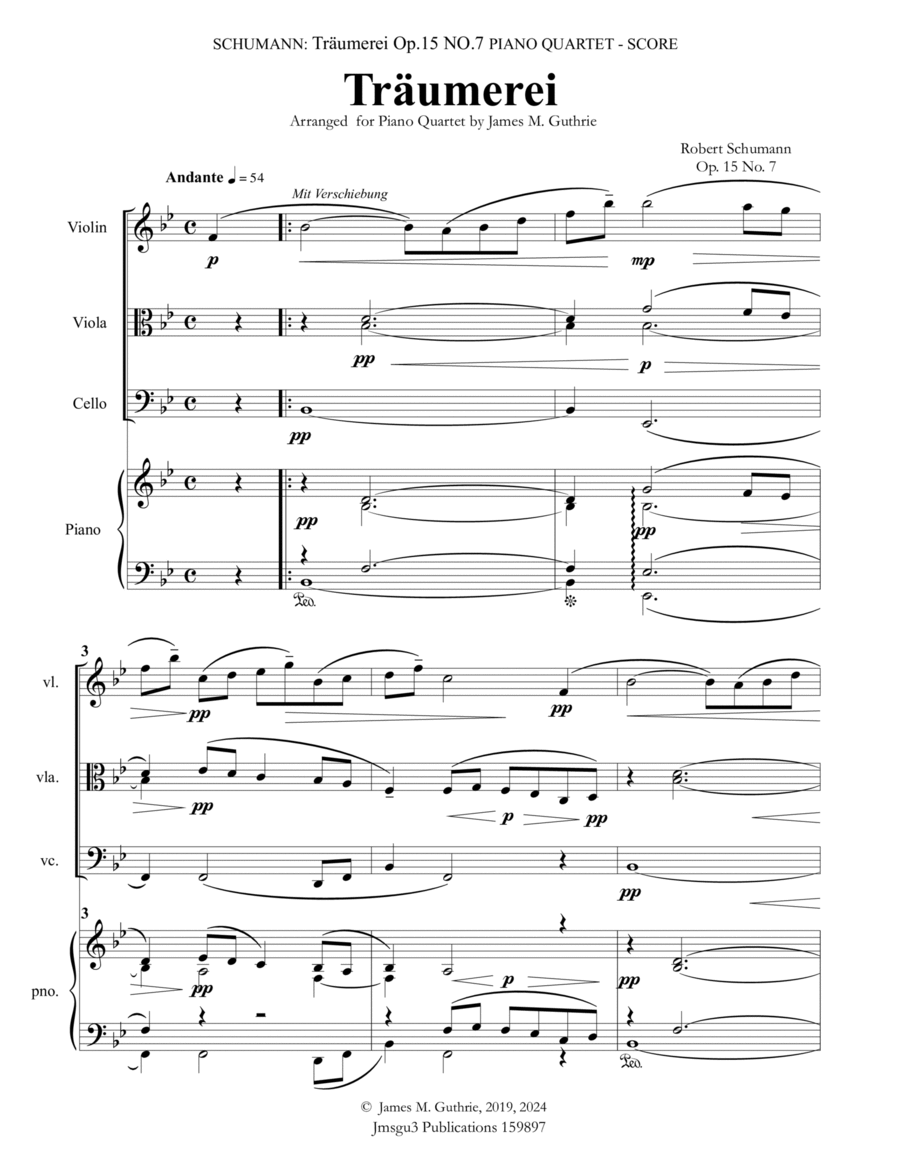 Schumann: Träumerei Op. 15 No. 7 for Piano Quartet Piano Quartet scores gallery preview page 1