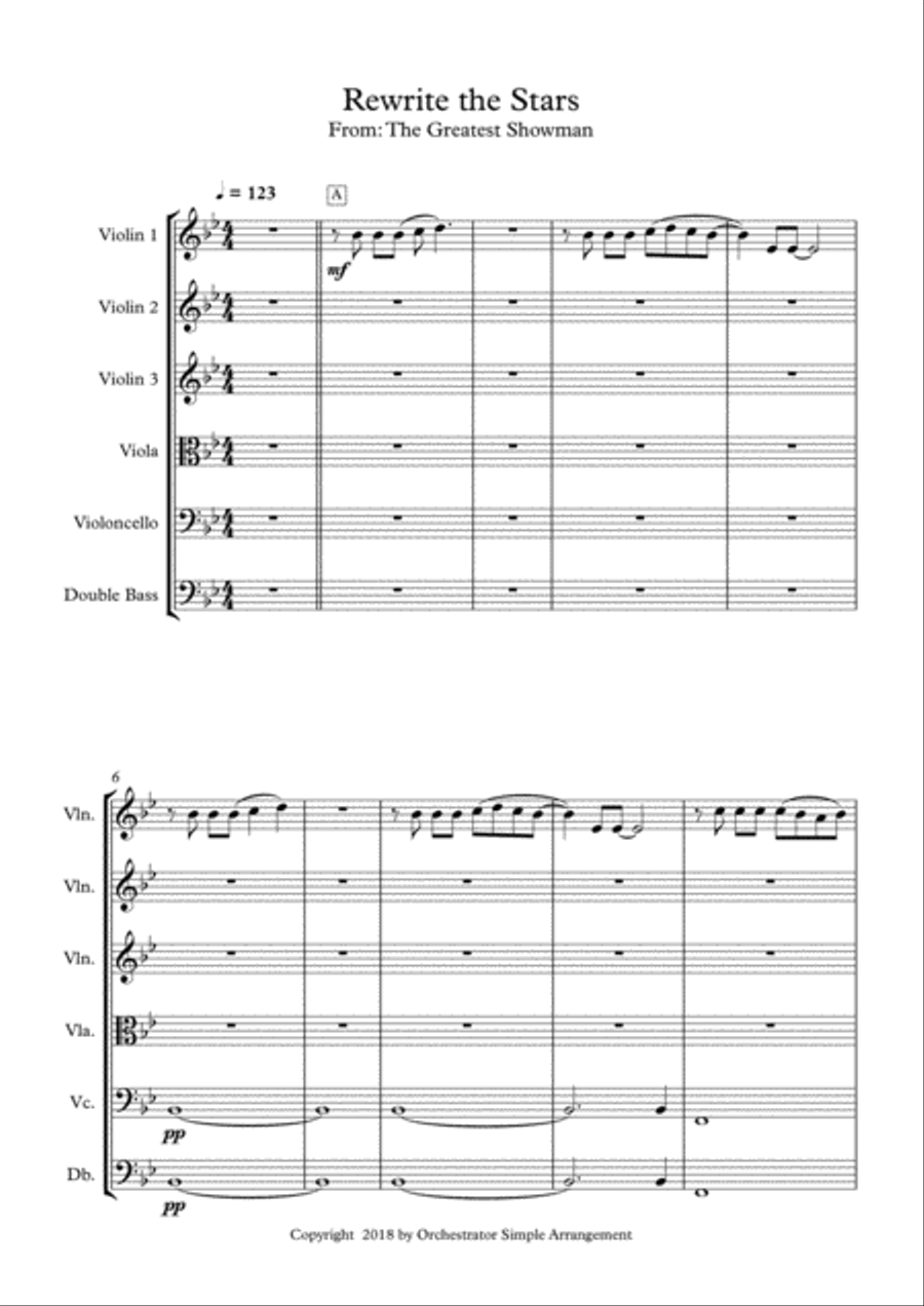 Rewrite The Stars Rewrite The Stars String Quartet scores gallery preview page 1