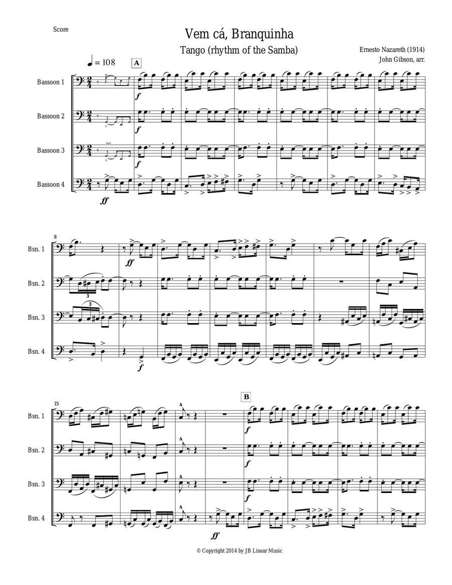 Bassoon quartet - Tango by Ernesto Nazareth Bassoon Quartet scores gallery preview page 1