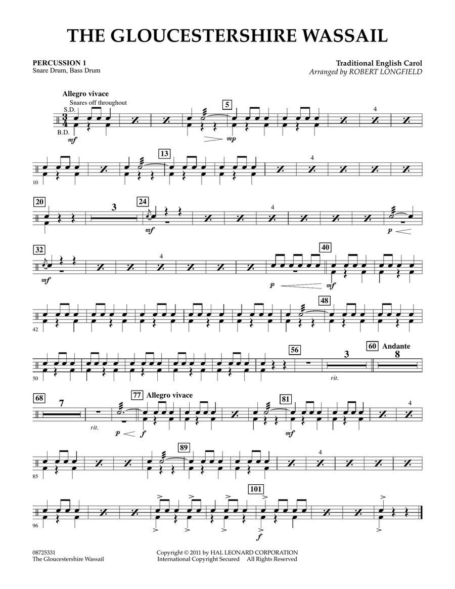 The Gloucestershire Wassail - Percussion 1 Concert Band scores gallery preview page 1