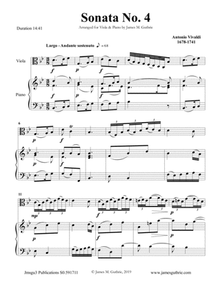 Book cover for Vivaldi: Sonata No. 4 for Viola & Piano