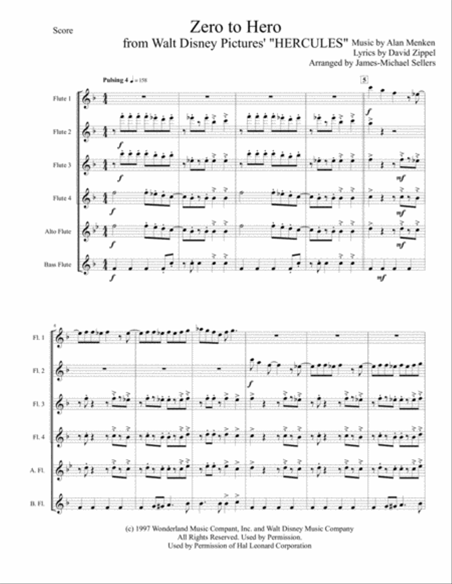 Zero To Hero from Walt Disney Pictures' HERCULES by Alan Menken Woodwind Ensemble - Digital Sheet Music