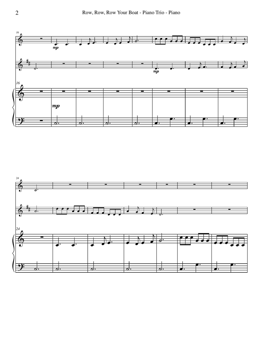 Row, Row, Row Your Boat for Flute, Clarinet & Piano Woodwind Duet scores gallery preview page 2