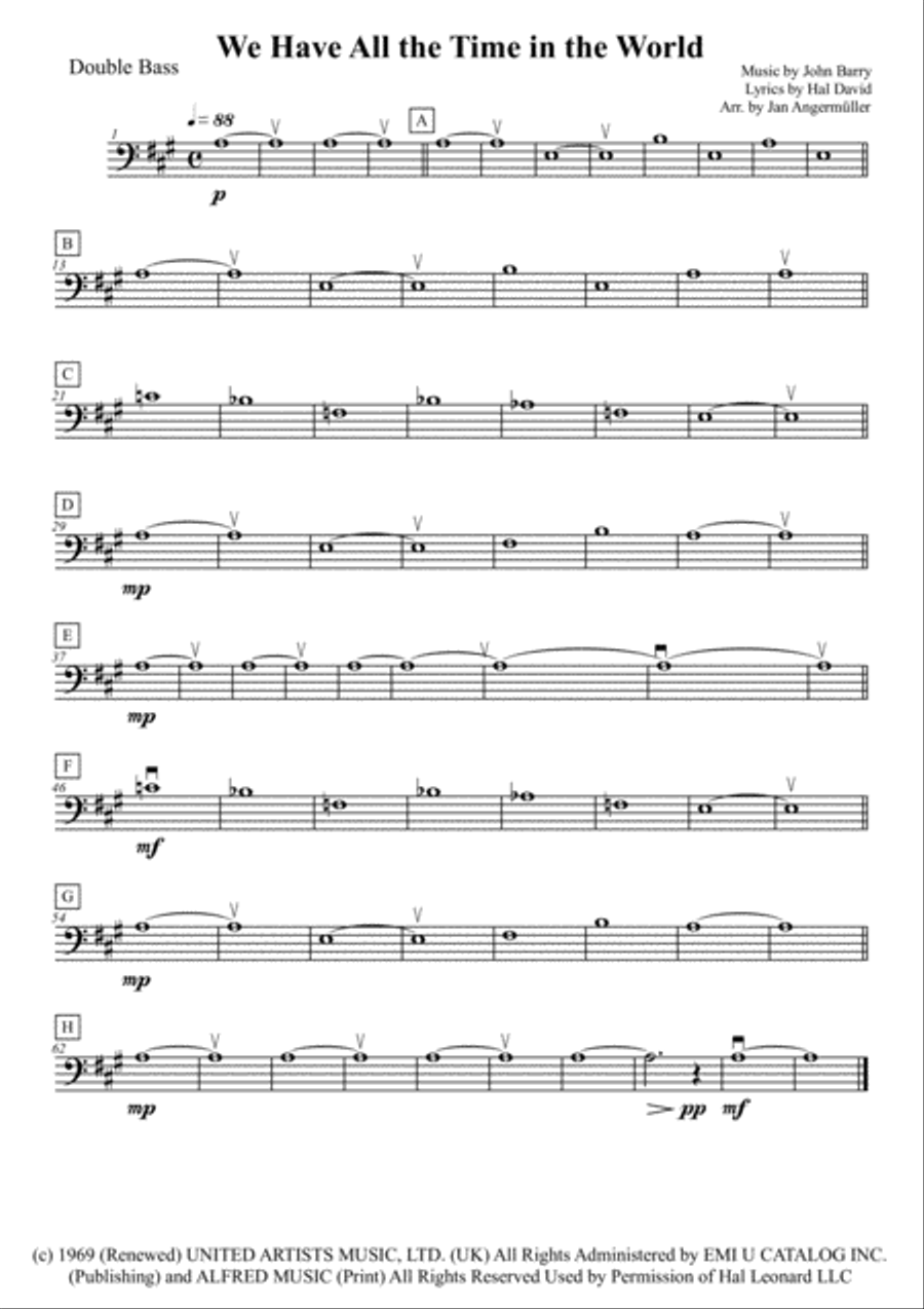 We Have All The Time In The World Double Bass scores gallery preview page 1