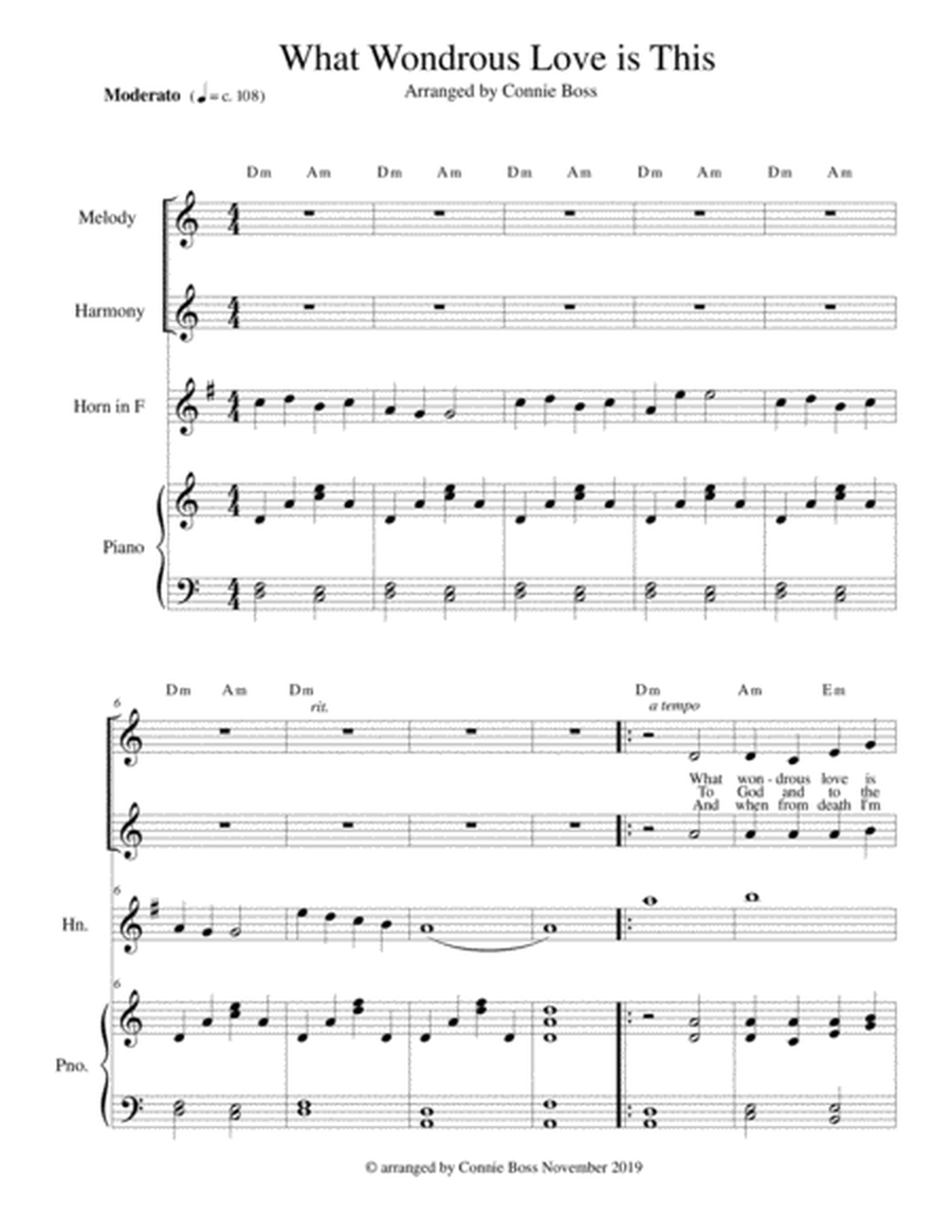What Wondrous Love is This - Original Lyrics - french horn in F, vocal duet and piano image number null