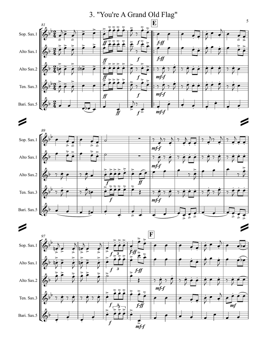 A Patriotic Medley by George M. Cohan (for Saxophone Quartet SATB or AATB) Saxophone Quartet scores gallery preview page 6