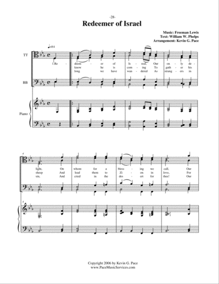 Redeemer of Israel - men's quartet or men's choir with piano accompaniment TTBB scores gallery preview page 2