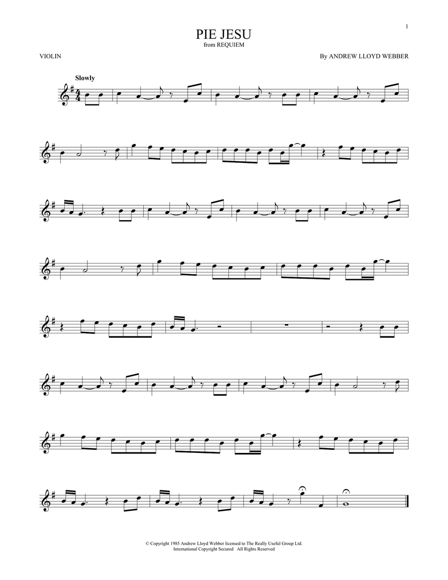 Pie Jesu (from Requiem) Violin Solo scores gallery preview page 1