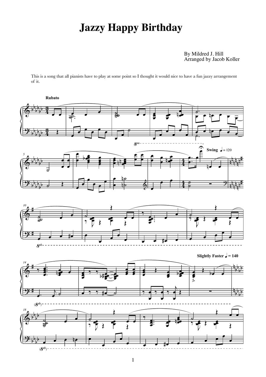 Jazzy Happy Birthday Piano Solo scores gallery preview page 1