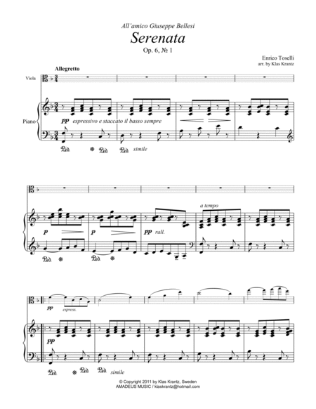 Serenata Rimpianto Op. 6 for viola and piano image number null