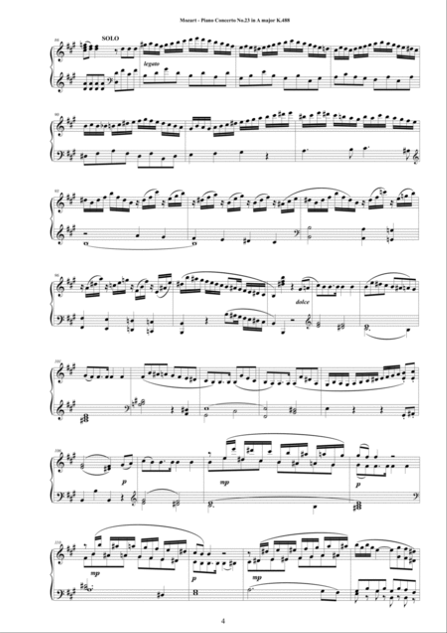 Mozart - Piano Concerto No.23 in A major K 488 - Piano version Piano Solo scores gallery preview page 4