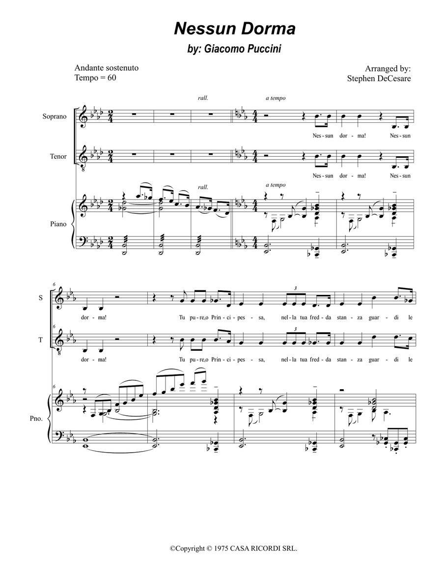 Nessun Dorma Tenor Voice scores gallery preview page 1