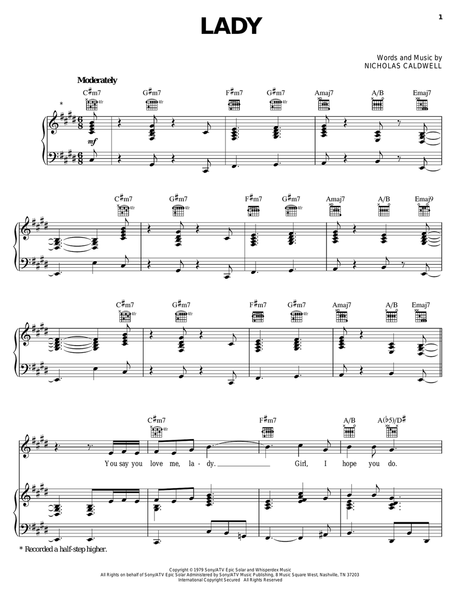 Lady Piano, Vocal, Guitar scores gallery preview page 1