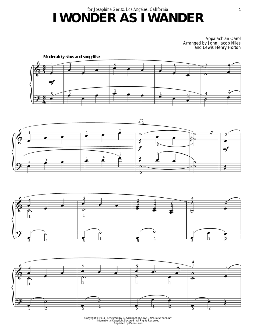 I Wonder As I Wander Piano Solo scores gallery preview page 1