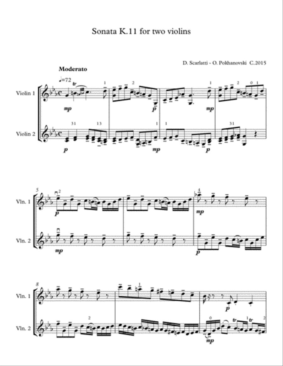 D. Scarlatti Sonata in C-minor K.11 for two violins String Duet scores gallery preview page 1